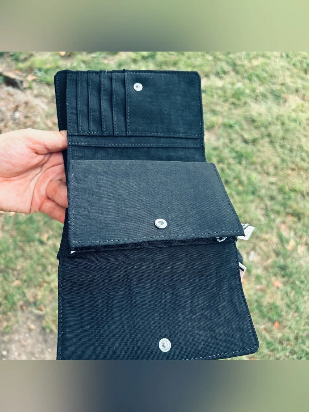 NWT Kipling Black Nylon Wallet with Monkey Charm